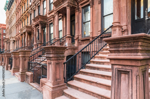 Steps on brownstone houses in Harlem. photo
