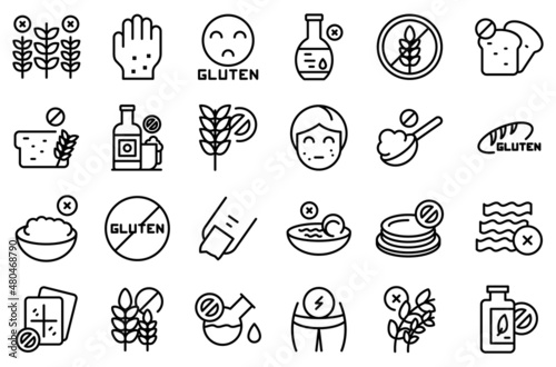 Gluten intolerance icons set outline vector. Free gluten