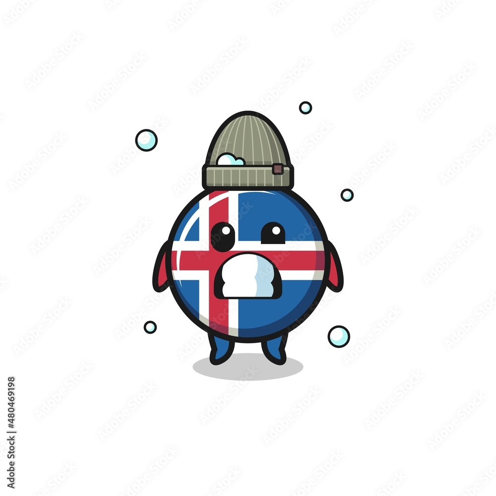 Fototapeta premium cute cartoon iceland flag with shivering expression