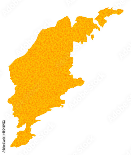 Vector Gold map of Gotland Island. Map of Gotland Island is isolated on a white background. Gold items mosaic based on solid yellow map of Gotland Island.