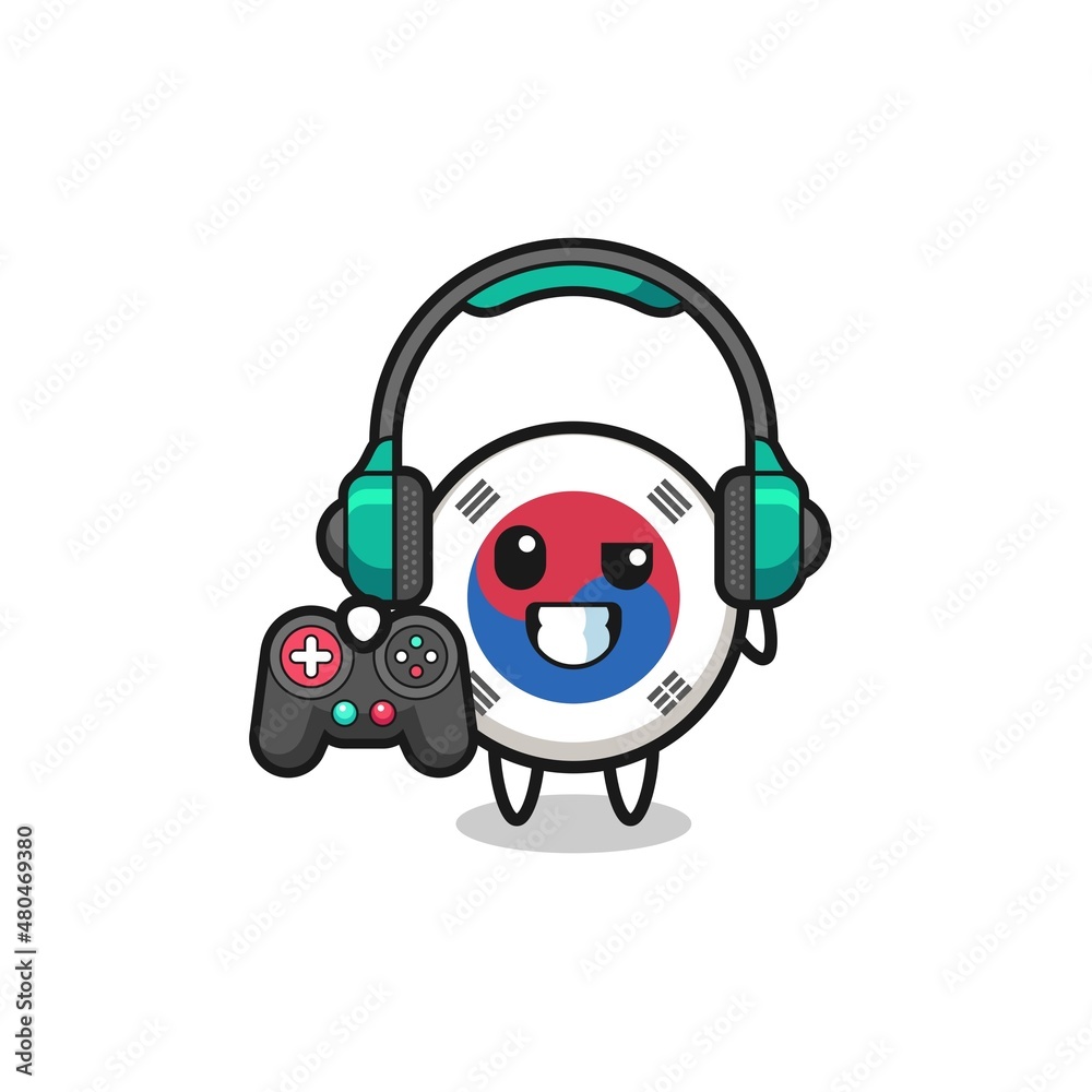 south korea flag gamer mascot holding a game controller south korea flag gamer mascot holding a game controller
