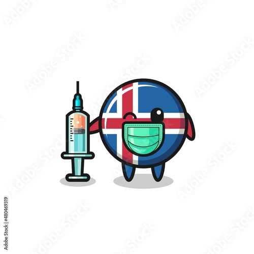 iceland flag mascot as vaccinator