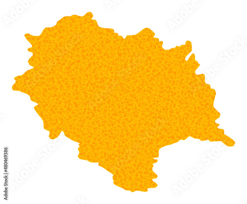 Vector Gold map of Himachal Pradesh State. Map of Himachal Pradesh State is isolated on a white background. Gold items pattern based on solid yellow map of Himachal Pradesh State.