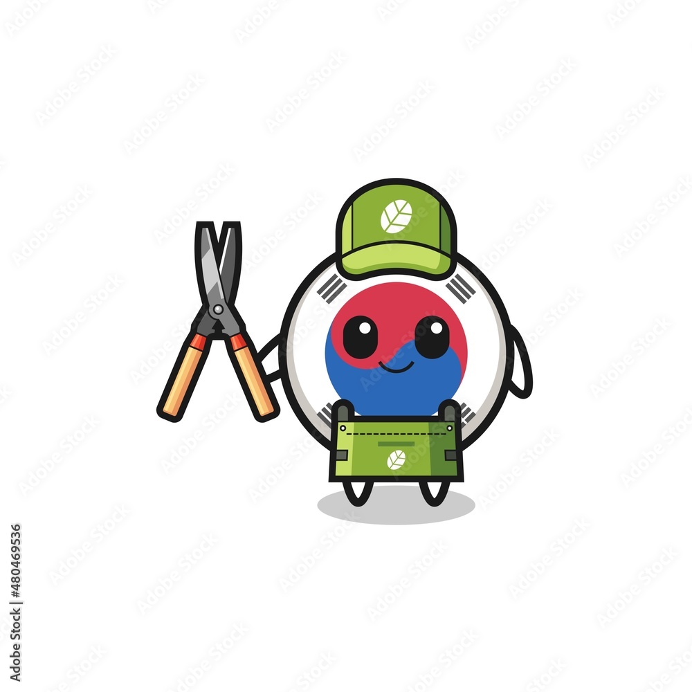 cute south korea flag as gardener mascot