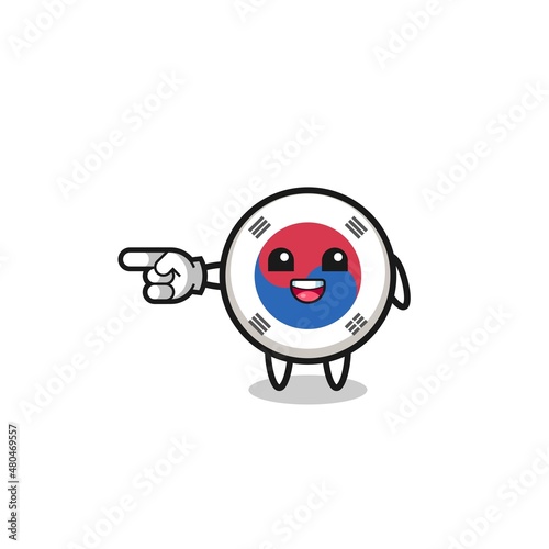 south korea flag cartoon with pointing left gesture