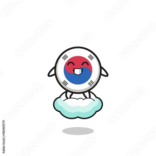 cute south korea flag illustration riding a floating cloud