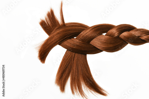 Braided hair, tail Brown hair natural , isolated on white background , beauty 