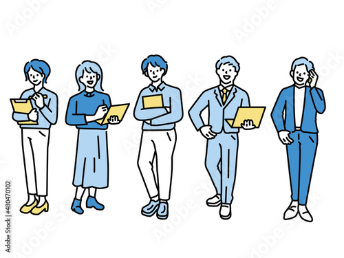 ビジネスに関するアバターイラスト(同僚、ガッツポーズ、スキルアップ、仕事) Avatar illustration of business.Colleagues, guts pose, skill up, work.