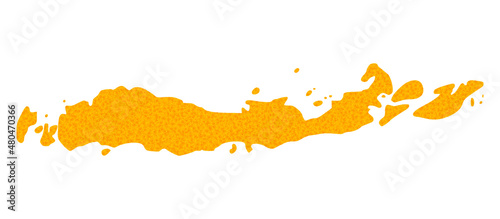 Vector Golden map of Indonesia - Flores Islands. Map of Indonesia - Flores Islands is isolated on a white background. Golden items mosaic based on solid yellow map of Indonesia - Flores Islands.
