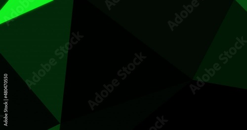 Abstract light neon green polygon geometric motion graphics illustration background professional business presentation wallpaper with pyramid triangle pattern