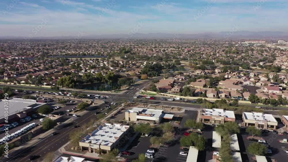 Afternoon aerial view of dense urban core of Surprise, Arizona, USA. Afternoon aerial view of dense urban core of Surprise, Arizona, USA.