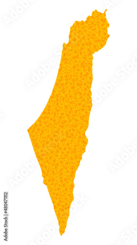 Vector Golden map of Israel. Map of Israel is isolated on a white background. Golden items texture based on solid yellow map of Israel.