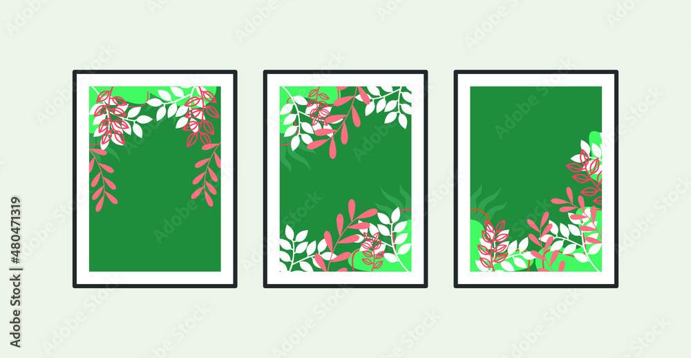 Summer poster element for interior design of office, dinning, and bed room. Wall art design. Canvas painting for the rooms. Tropical leaves background. 