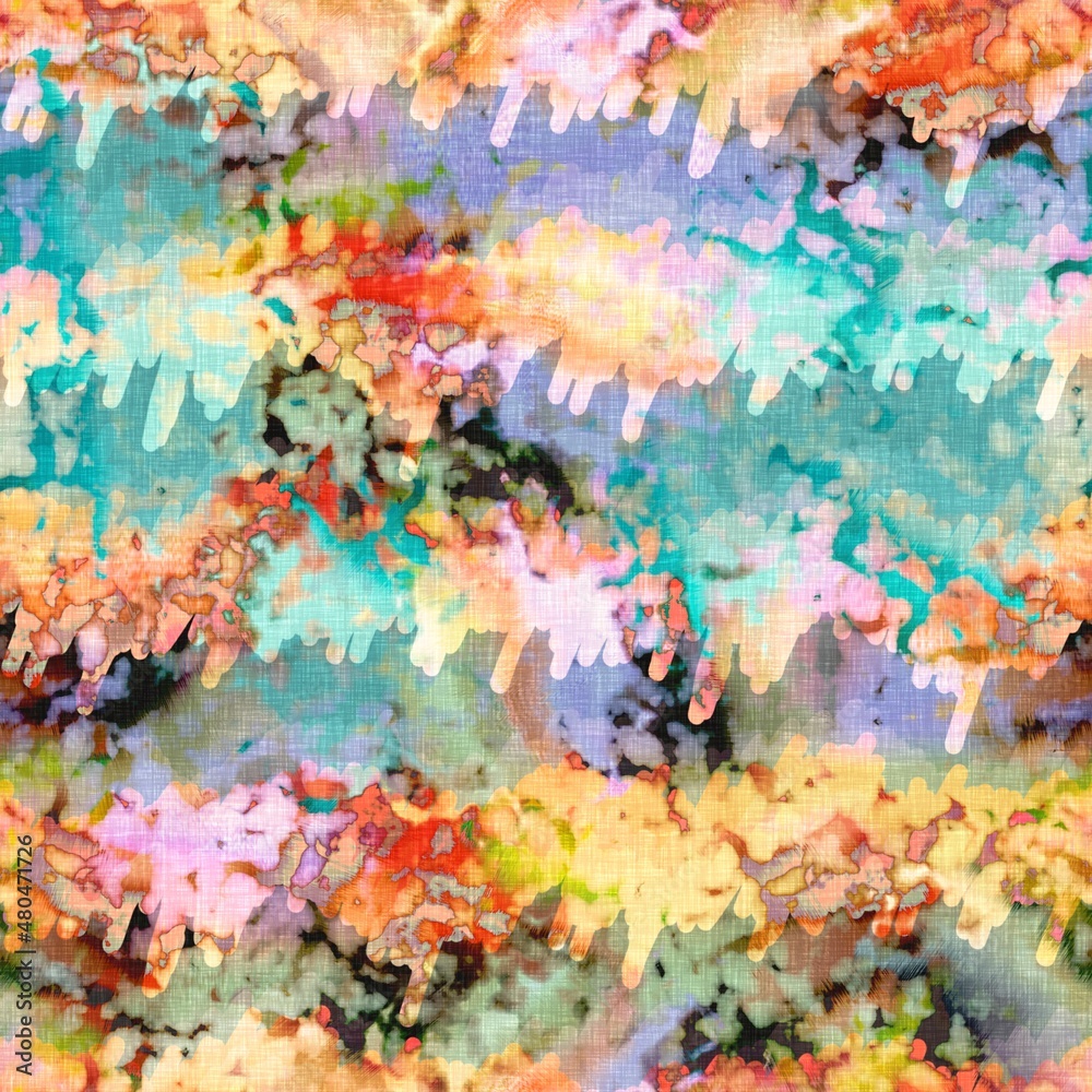 Messy summer tie dye batik beach wear pattern. Seamless colourful stain space dyed effect fashion. Washed out soft furnishing background. Messy summer tie dye batik beach wear pattern. Seamless colourful stain space dyed effect fashion. Washed out soft furnishing background.