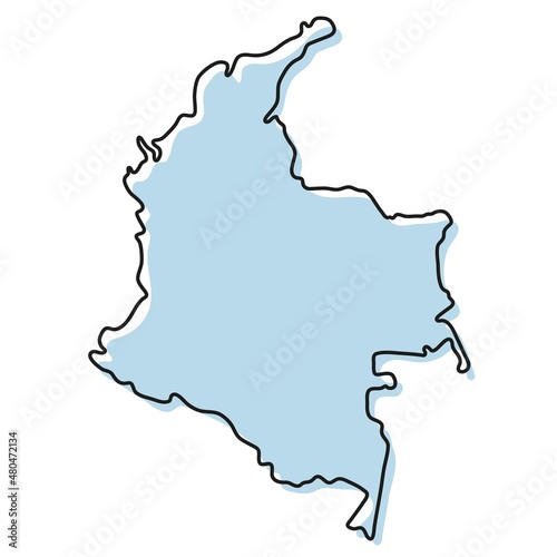 Stylized simple outline map of Colombia icon. Blue sketch map of Colombia illustration