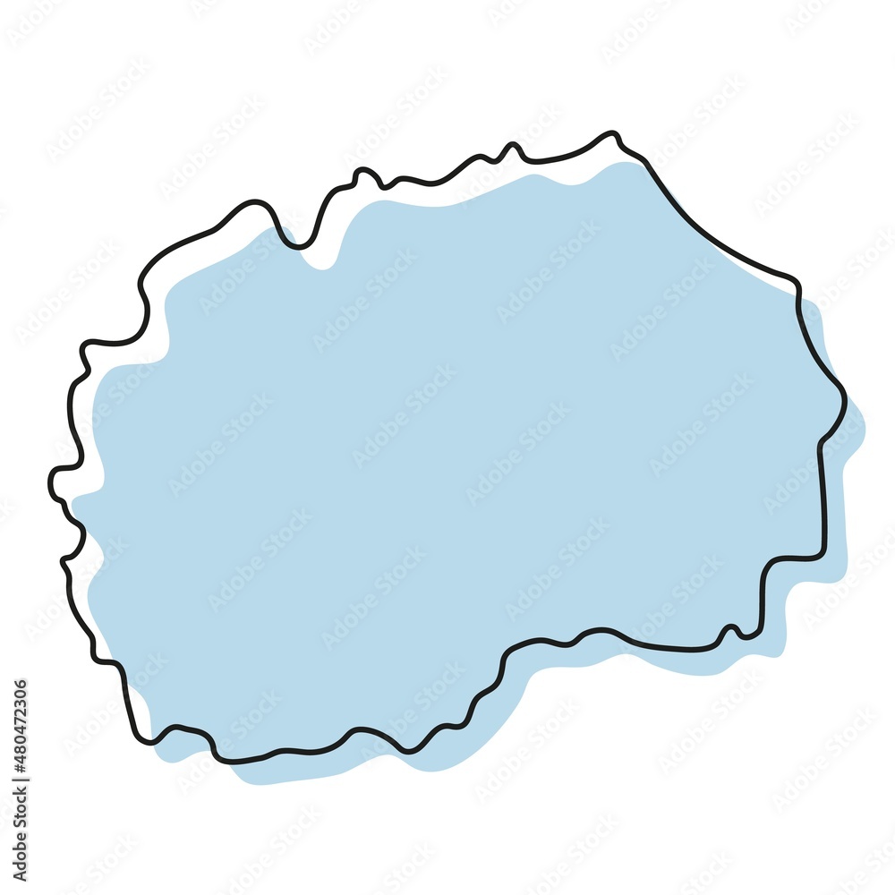 Stylized simple outline map of Macedonia icon. Blue sketch map of Macedonia  illustration