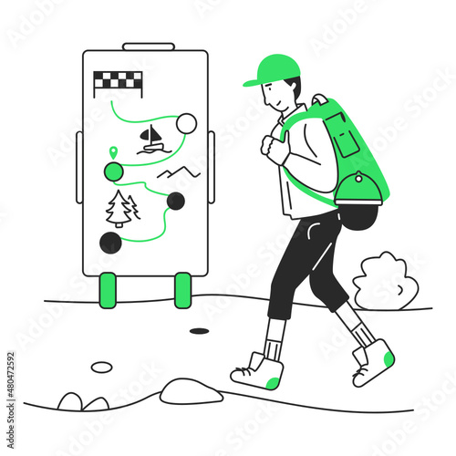 the hiker walks on a dirt trail