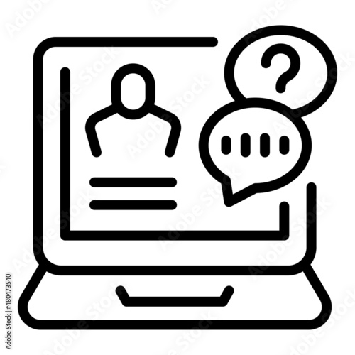 Laptop chat icon outline vector. Support customer