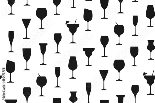 Seamless pattern flat with black glasses with cocktails. Suitable for backgrounds and covers, for packaging goods. The culture of drinking alcoholic beverages. Banner, postcard. Vector illustration