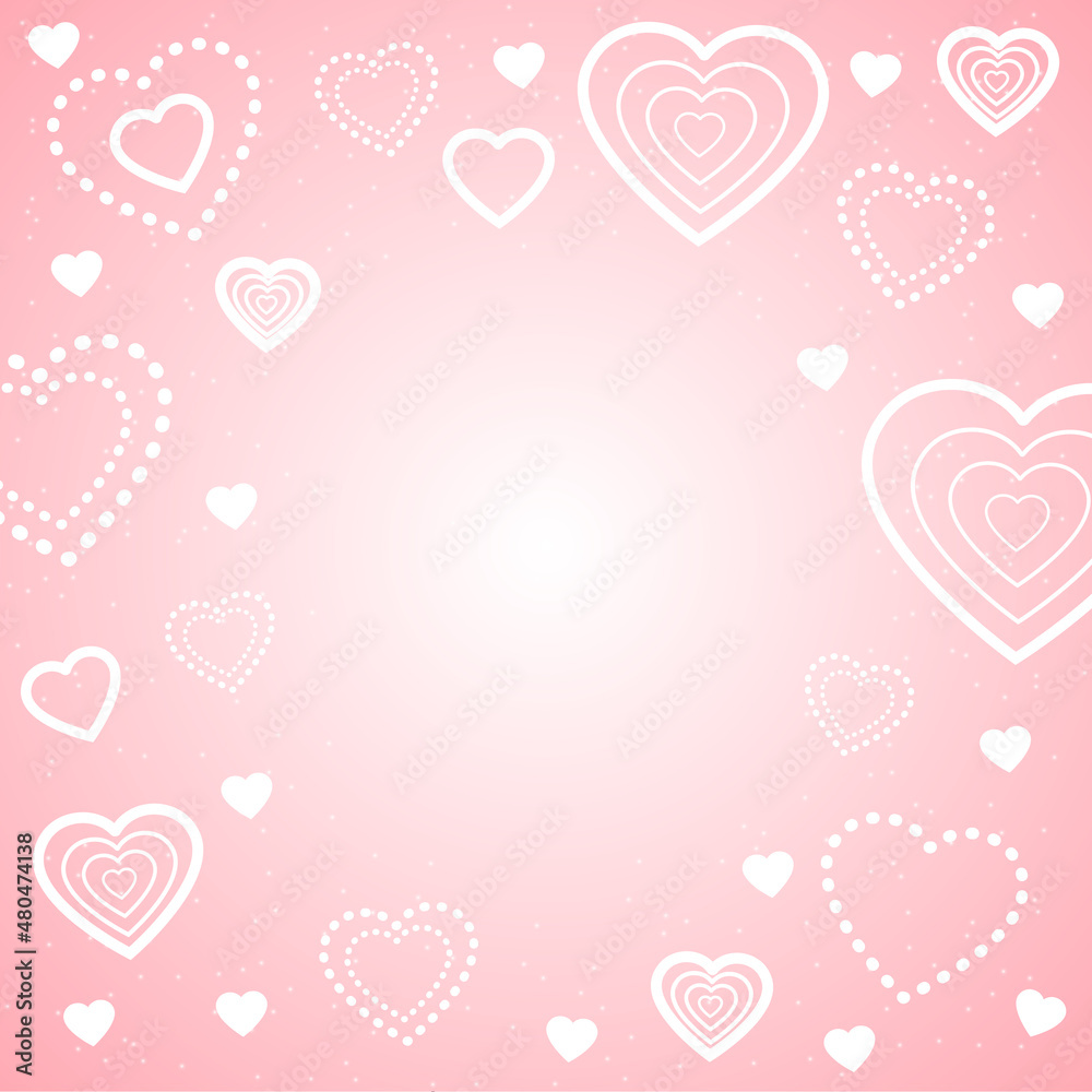 Valentine's Day background. Lots of white Hearts on Pink Background for Valentine's Day Greeting Cards and Promotions