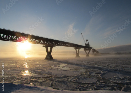 Winter sunrise over frozen Mackenzie River