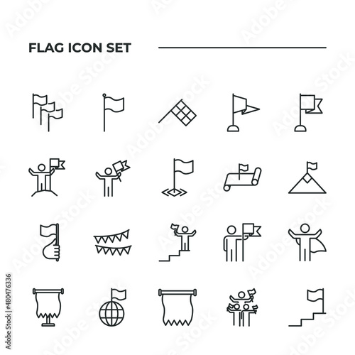 simple set of Flag vector icons with editable line styles covering Map with flag, Victory, Achievement and other. isolated on white background.