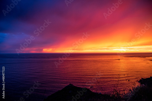 Sunset in California on Pacific Coast Highway One