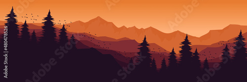 Canvas-taulu dusk at mountain flat design vector banner template good for web banner, ads ban