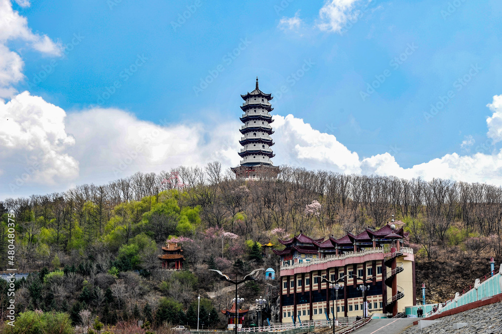 Obraz premium Chinese Ancient Architecture: Close-up of Tower