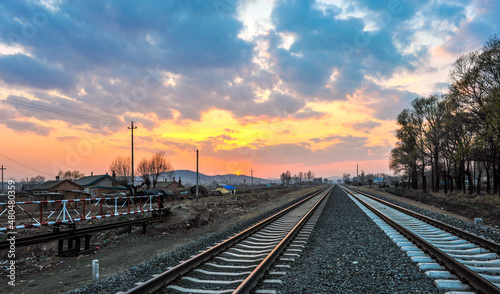 Railway in the Background of Sunset