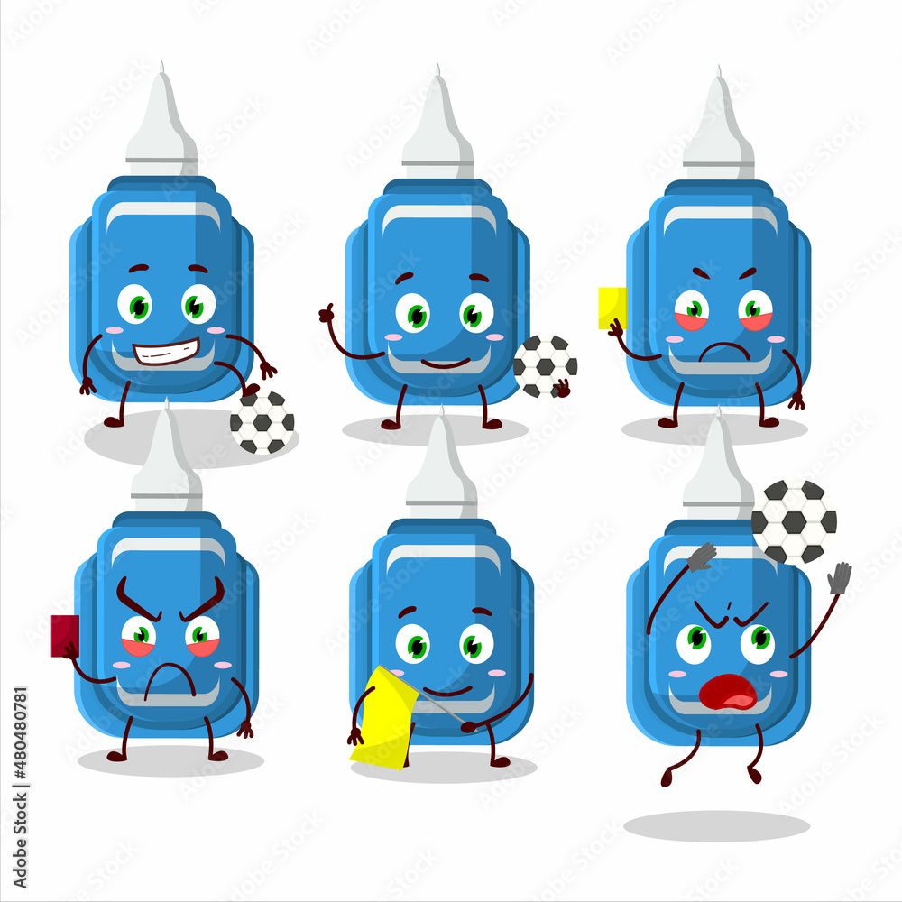 Blue correction pen cartoon character working as a Football referee Blue correction pen cartoon character working as a Football referee
