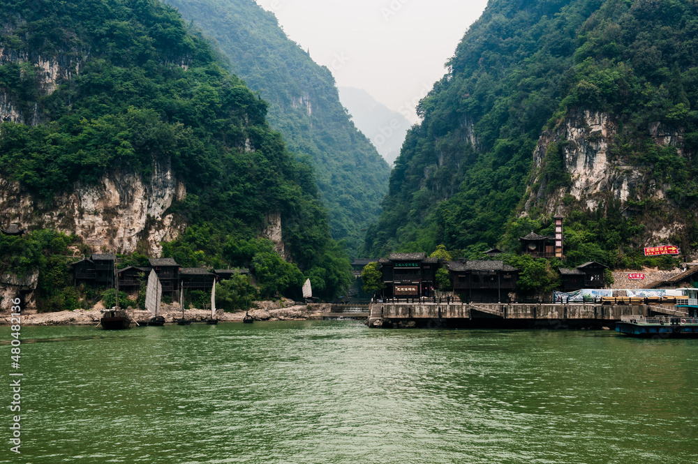 Landscape along the banks of the Yangtze River in China Landscape along the banks of the Yangtze River in China