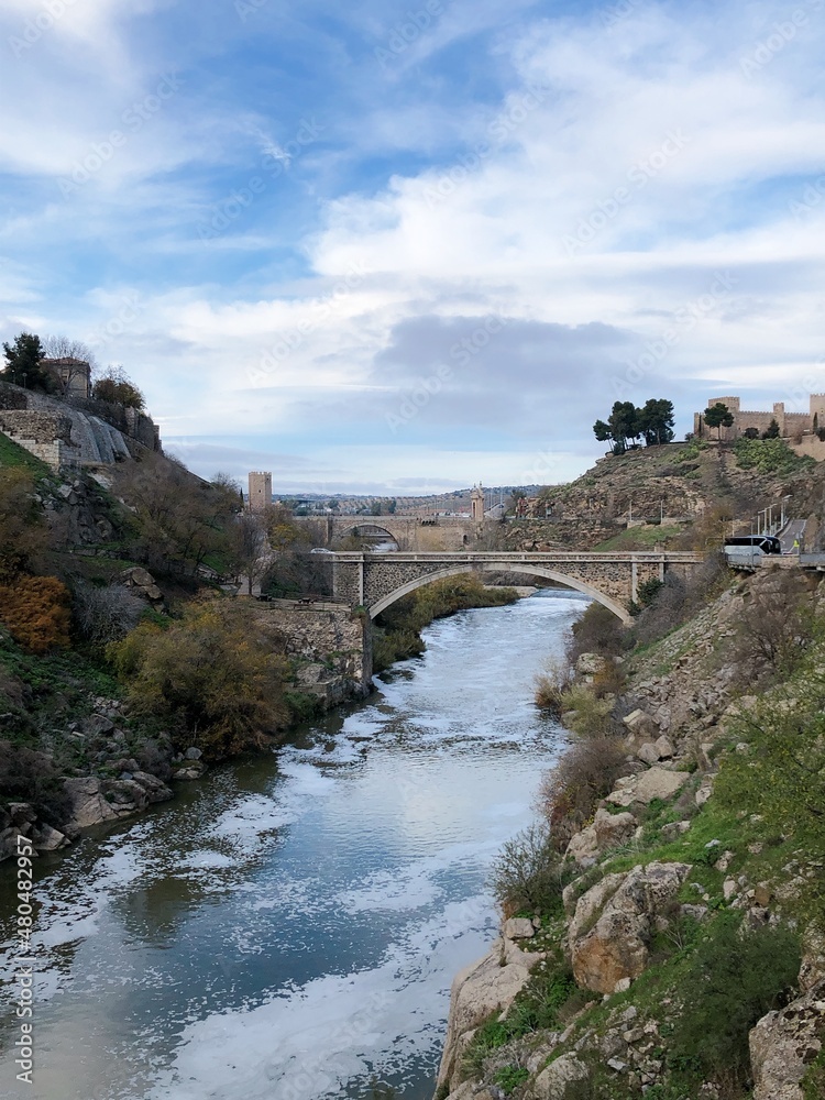 [Spain] View of Tagus River and Alcantara Bridge (The Puente de Alcantara) in Toledo