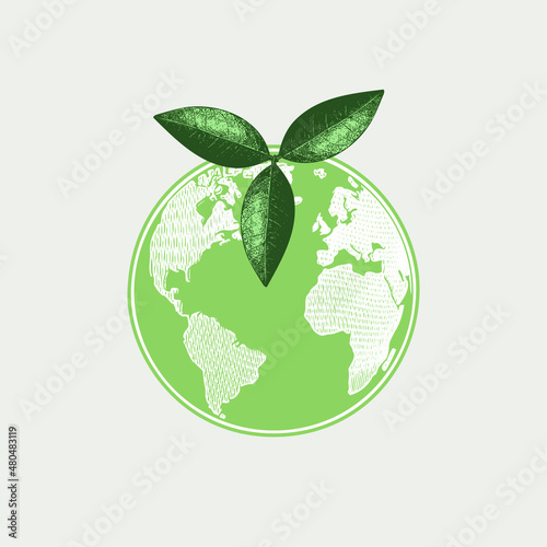 Green earth icon. Vector logo with environment theme.