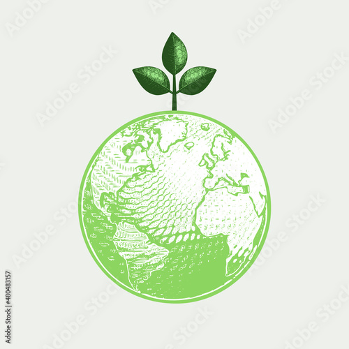 Green earth icon. Vector logo with environment theme.
