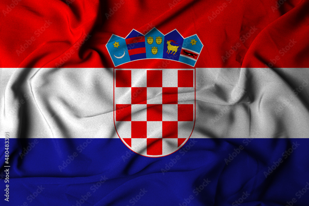 Selective focus of croatia flag, with waving fabric texture. 3d illustration