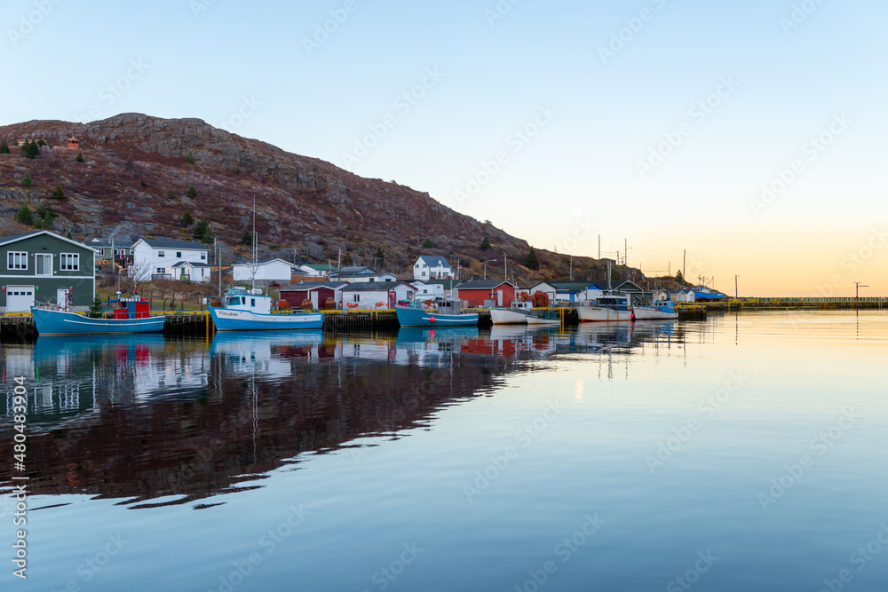 A view of Petty Harbour, Newfoundland, a small fishing village with a