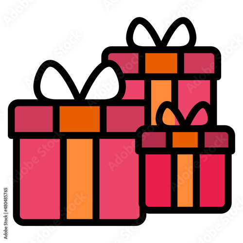 Gift Box with ribbon filled line color icon