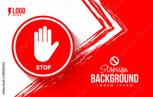 Stop sign isolated on red background, Simple stop banner design template