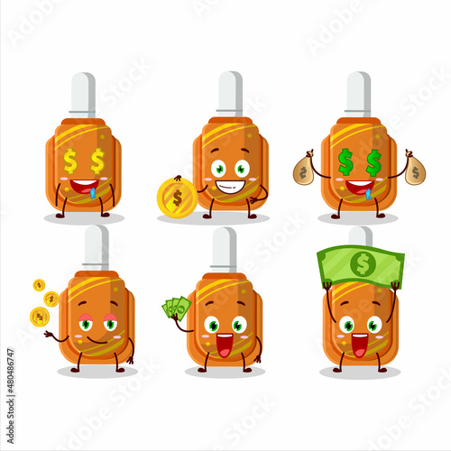orange correction pen cartoon character with cute emoticon bring money