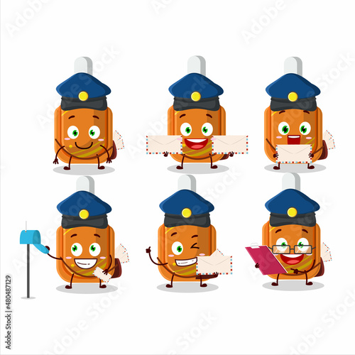A picture of cheerful orange correction pen postman cartoon design concept