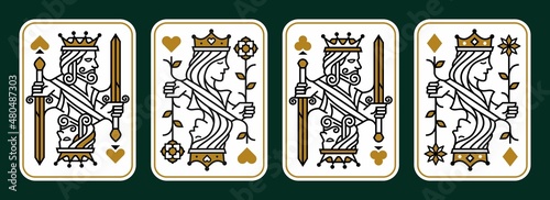 King and queen playing card vector illustration set of hearts, Spade, Diamond and Club, Royal cards design collection
