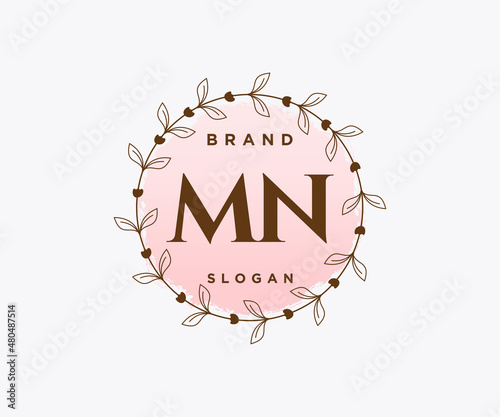 Initial MN feminine logo. Usable for Nature, Salon, Spa, Cosmetic and Beauty Logos. Flat Vector Logo Design Template Element.