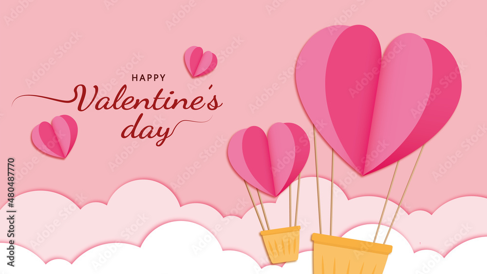 3D Happy valentines day banner background template with cute 3d heart vector paper cut pink air balloons vector illustration design