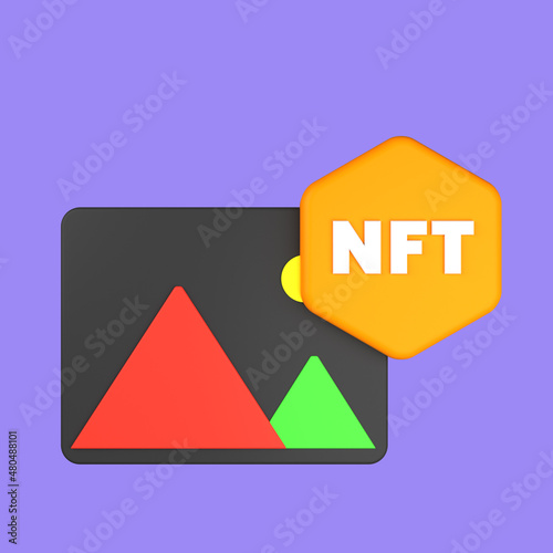 3d cartoon NFT Art Image isolated on a purple background, NFT Art Image icon. 3d rendering illustration
