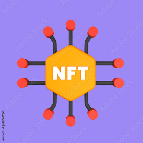 3d cartoon NFT System connection isolated on a purple background, NFT connection icon. 3d rendering illustration