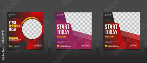 Fitness gym promotional social media post instagram web banner or square flyer template