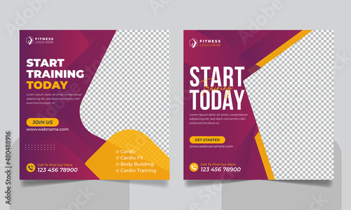 Gym and fitness promotional social media post instagram web banner or square flyer template