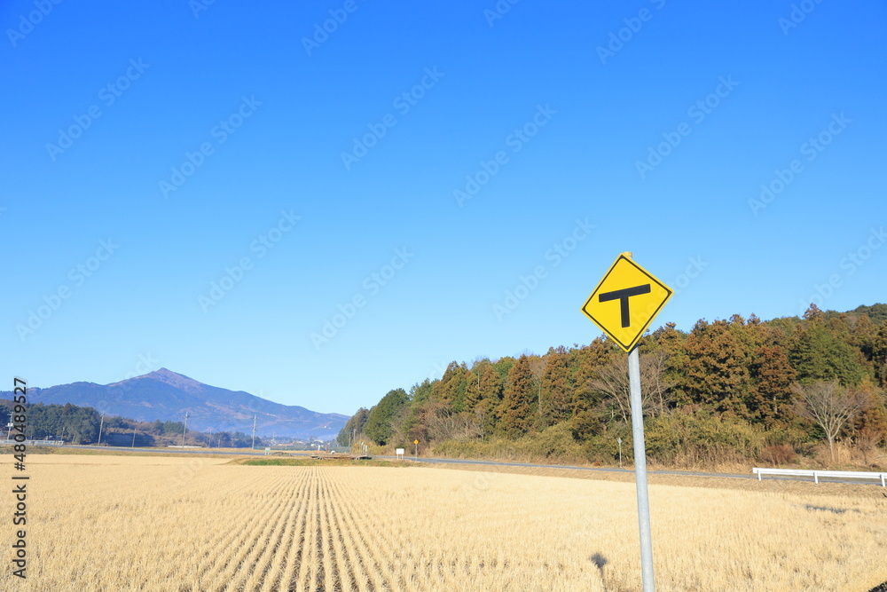 日本にあるこの先にT字交差点があることを表す道路標識