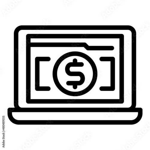 Laptop banking icon outline vector. Bank app